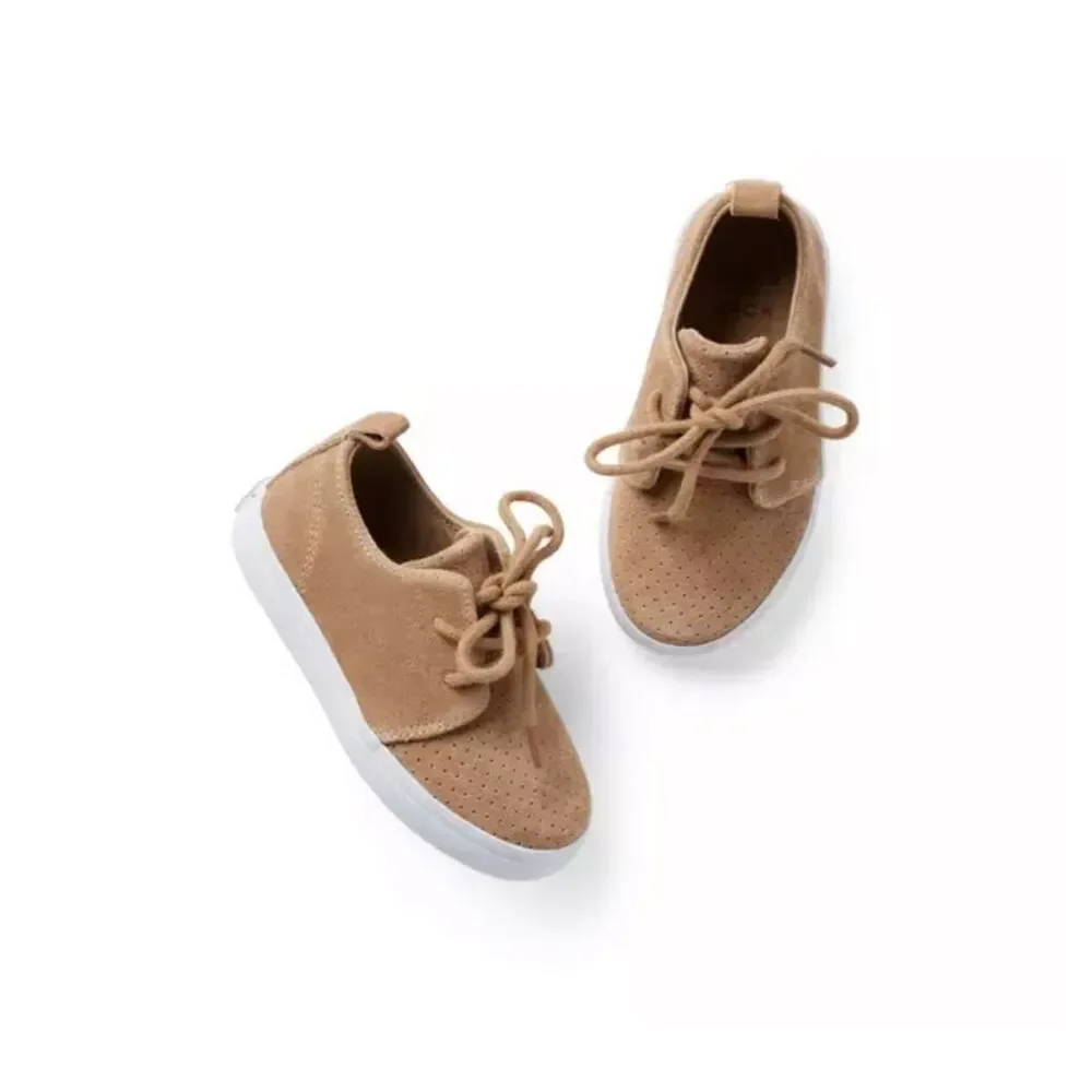 Janie and Jack Suede Perforated Sneaker in Tiger's Eye Size 5